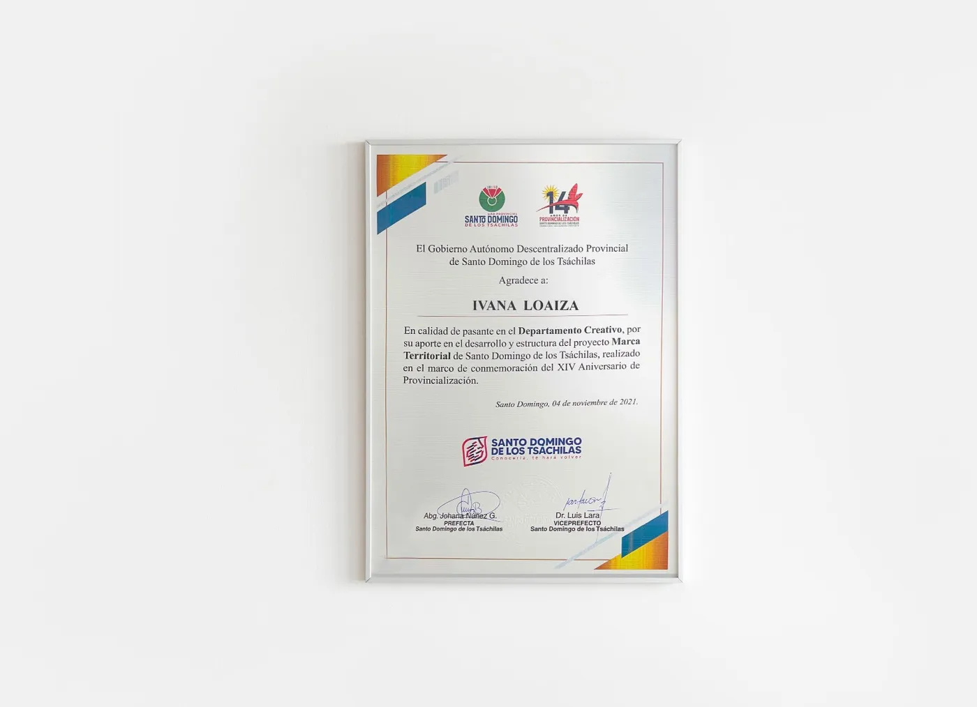 Reconocimiento de la Prefectura de Santo Domingo de los Tsáchilas